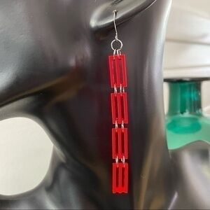 2/$29 Handmade Lego Long Red Dangle Statement Earrings 3.5” Upcycled Women’s